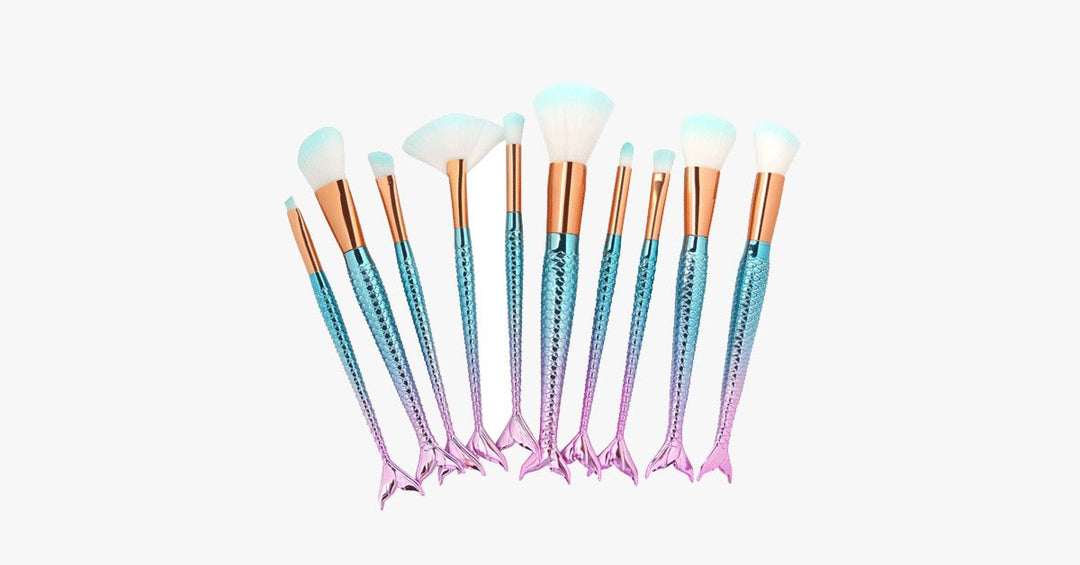 BowLift | Mermaid Makeup Brush Set with FREE Contour Brush - Professional Cosmetic Brush for Eyeshadow, Eyeliner, Blush &amp; Concealer
