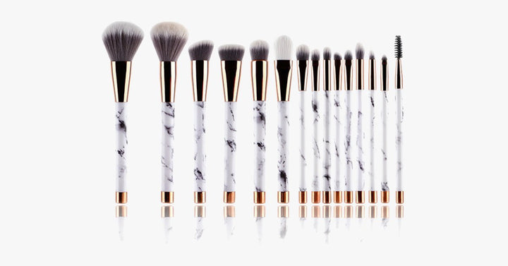 BowLift | Pro Makeup Brush Set of 15 with Rose and Marble Pattern - Perfect for all Makeup Applications
