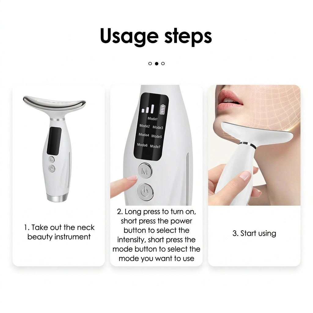 7-color LED Face &amp; Neck Sonic Massager - Sonic Cleansing, Lifting &amp; Firming