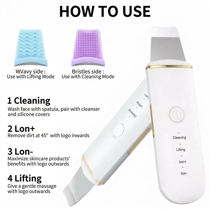 Ultrasonic Skin Scrubber &amp; Pore Cleaner - 4-in-1 Facial Spatula