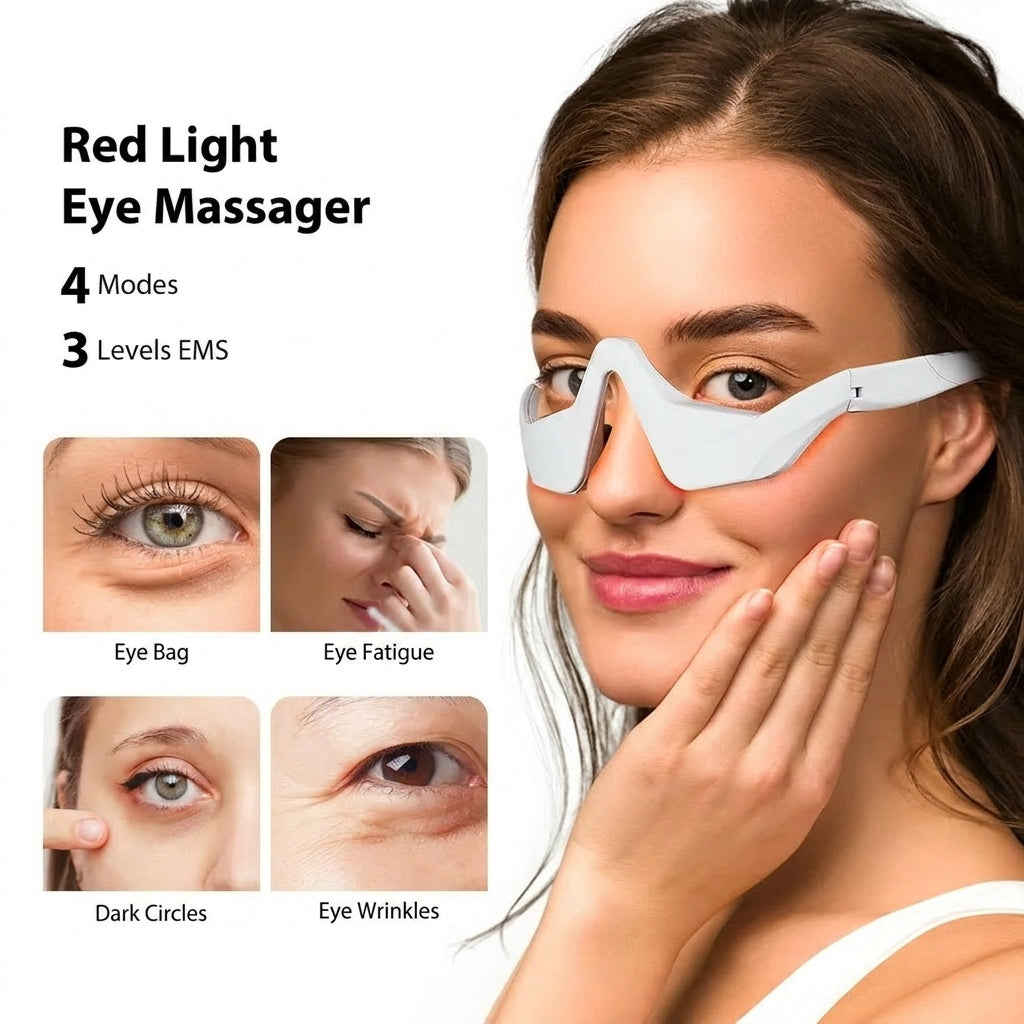 Hands-Free EMS &amp; Red Light 3D Eye Massager - 4 Modes, 3 EMS Intensities