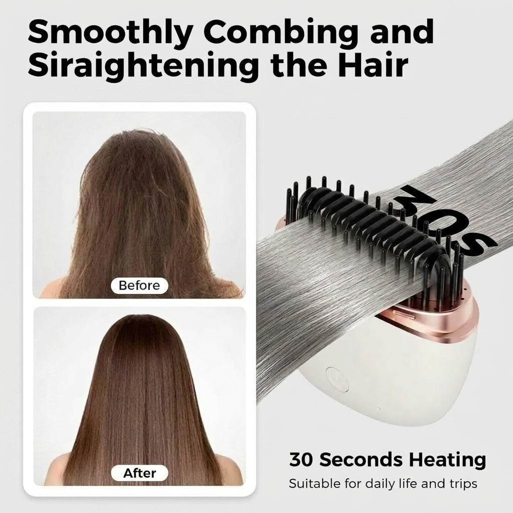 2-in-1 Mini Hair Straightener &amp; Styling Comb - Anti-Scald Travel Design