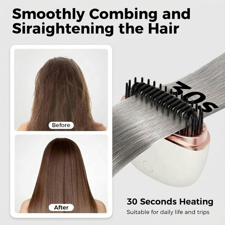 2-in-1 Mini Hair Straightener &amp; Styling Comb - Anti-Scald Travel Design