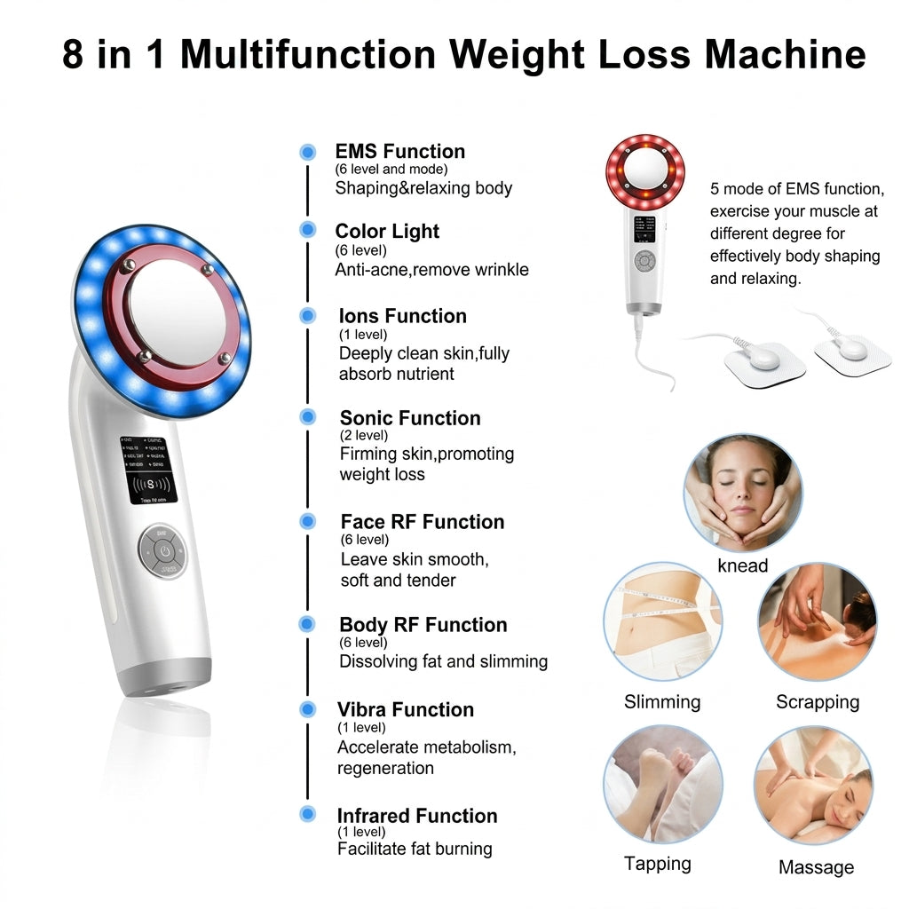 8-in-1 Face &amp; Body Sculpting Device - EMS, RF, Ultrasonic &amp; IPL Toning