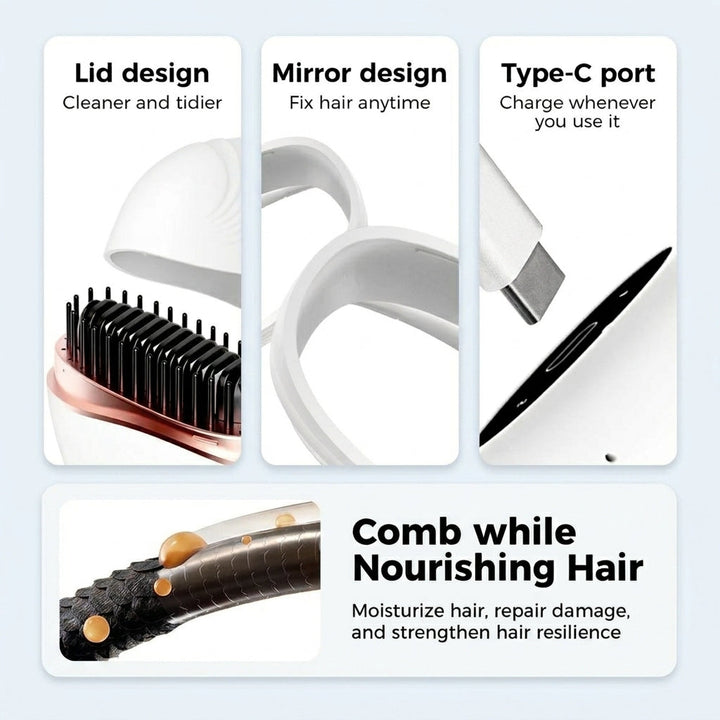 2-in-1 Mini Hair Straightener &amp; Styling Comb - Anti-Scald Travel Design
