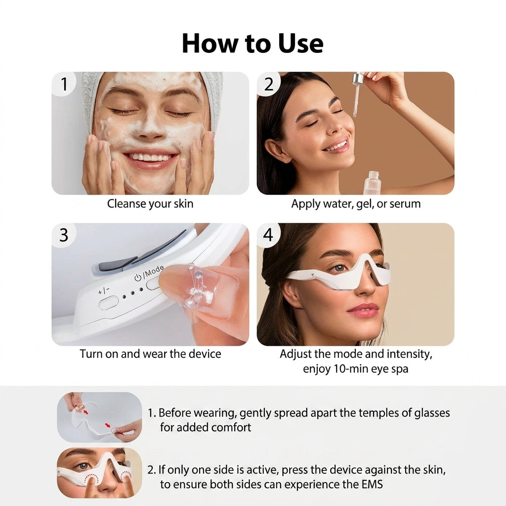 Hands-Free EMS &amp; Red Light 3D Eye Massager - 4 Modes, 3 EMS Intensities