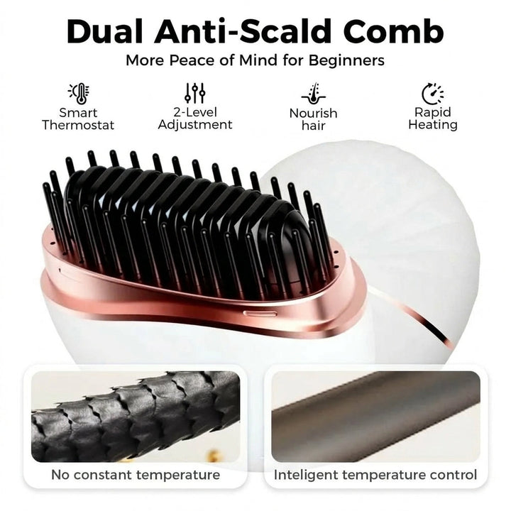 2-in-1 Mini Hair Straightener &amp; Styling Comb - Anti-Scald Travel Design