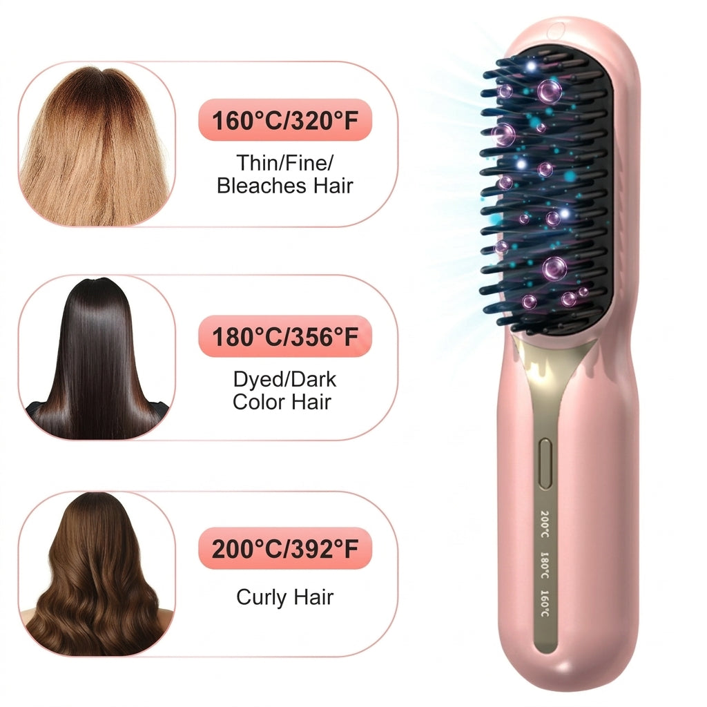 Cordless Negative Ion Styling Comb - Rapid Ceramic Heat &amp; Anti-Pull Teeth
