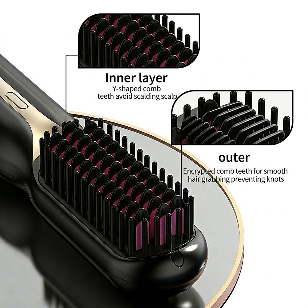 Cordless Negative Ion Styling Comb - Rapid Ceramic Heat &amp; Anti-Pull Teeth