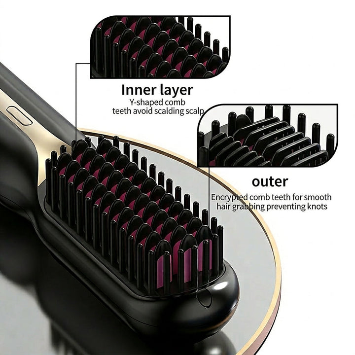 Cordless Negative Ion Styling Comb - Rapid Ceramic Heat &amp; Anti-Pull Teeth