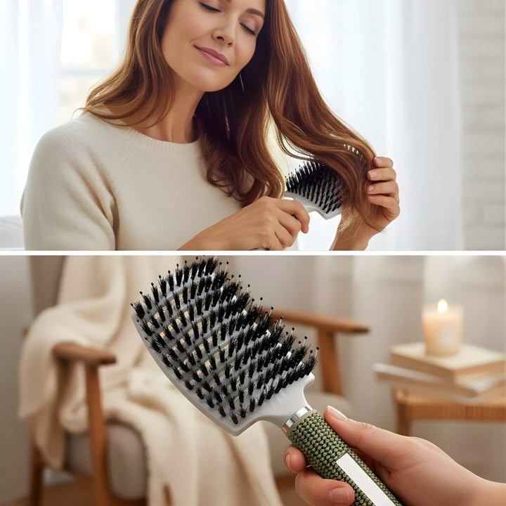 Quick Knot‑Free Detangling – Nylon Bristles with Scalp Massage Tips – For Thick or Curly Hair Bowlift