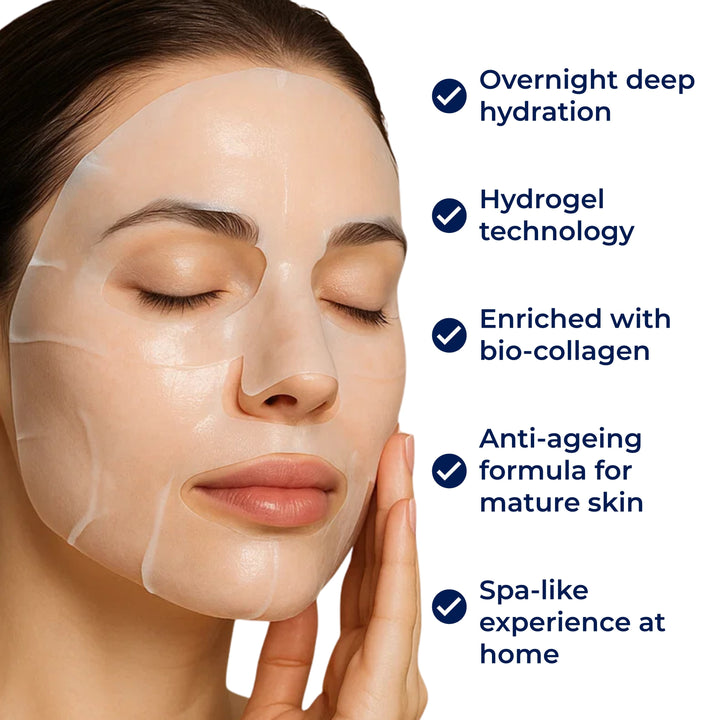 Dermaglow | Collagen Sheet Mask – Overnight Hydration – Hydrogel – Mature &amp; Dry Skin Bowlift