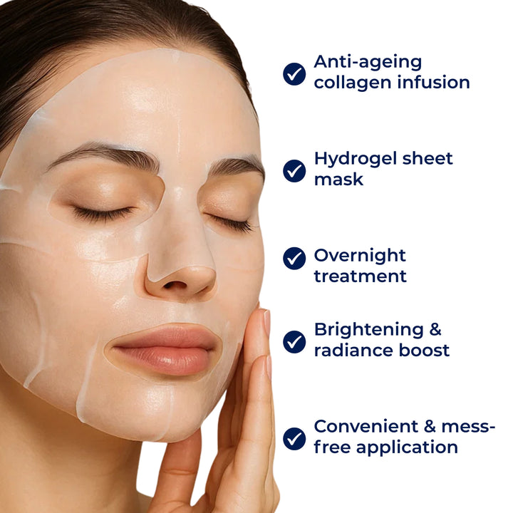 GlowRevive | Collagen Sheet Mask – Hydrating Overnight Treatment – Hydrogel – Anti-Ageing Skincare Bowlift