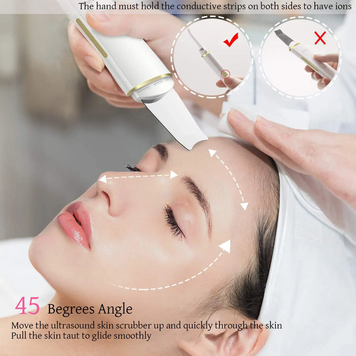 Ultrasonic Skin Scrubber &amp; Pore Cleaner - 4-in-1 Facial Spatula