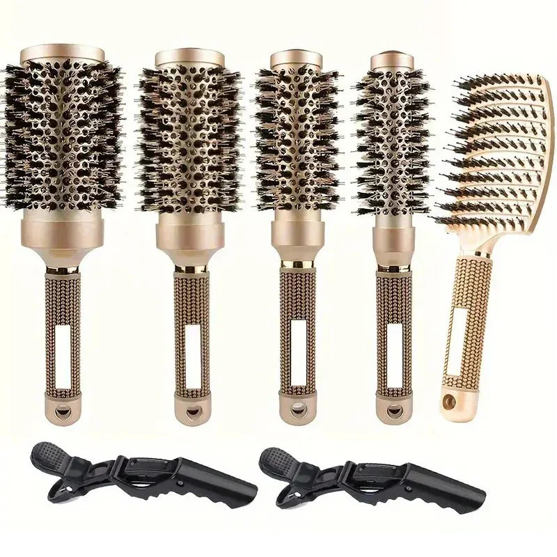 BowLift | Round Brush Set GLOSSENTA | Ions-Ceramic &amp; Boar Bristles | Anti-frizz &amp; Volume | 25–53 mm Ø