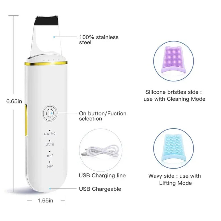 Ultrasonic Skin Scrubber &amp; Pore Cleaner - 4-in-1 Facial Spatula