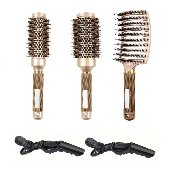 BowLift | Round Brush Set GLOSSENTA | Ions-Ceramic &amp; Boar Bristles | Anti-frizz &amp; Volume | 25–53 mm Ø