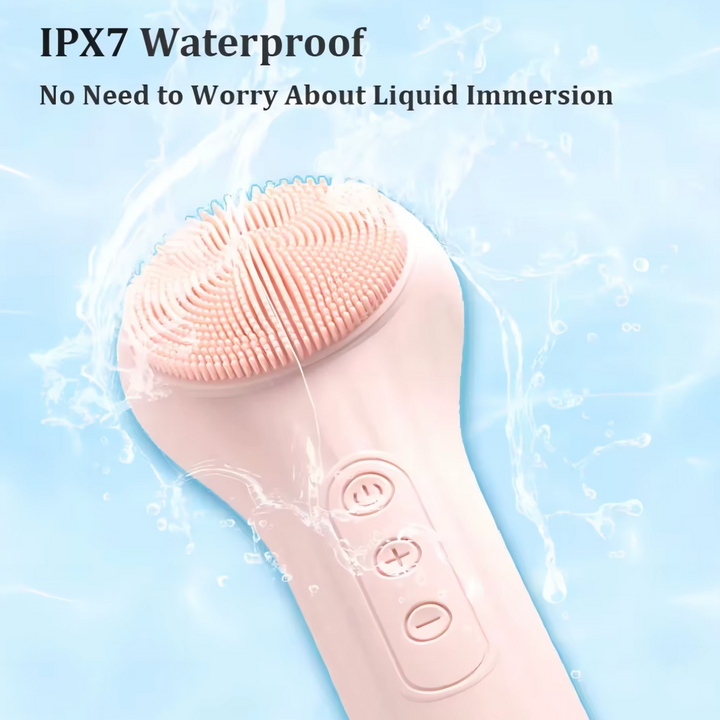 Electric Silicone Facial Brush Cleaner - Sonic Vibration &amp; Roller Cleansing
