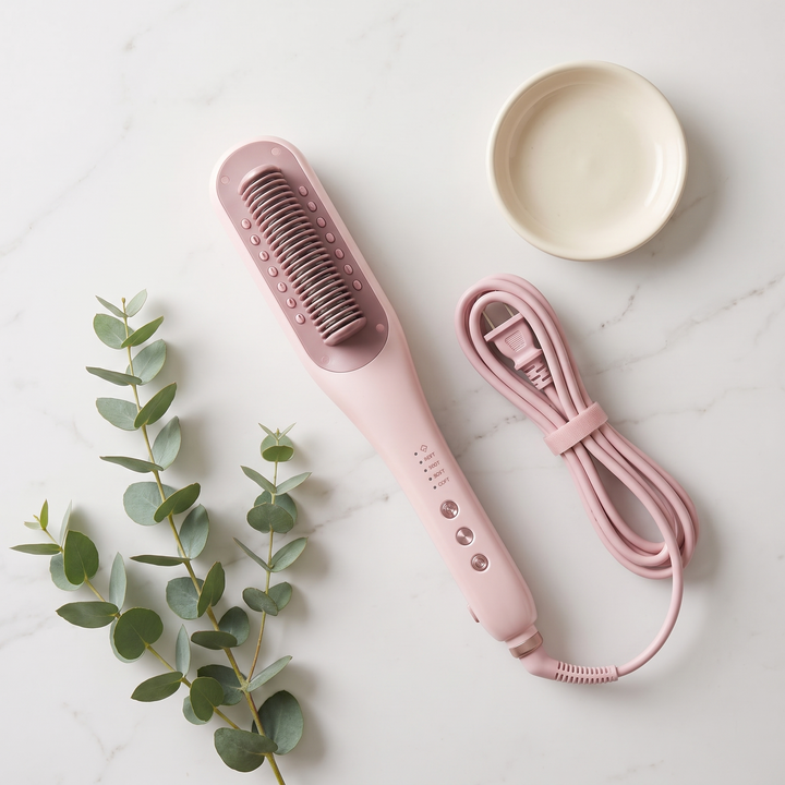 Mirelle | Steam Straightening Brush, Ceramic Anti Scald Bristles and 4 Heat Settings for Thick, Curly and Frizzy Hair