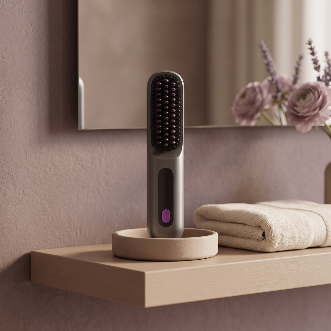 Neve | Portable Hair Straightener Brush, Compact Cordless Ready Mini Styler for Travel and Touch Ups