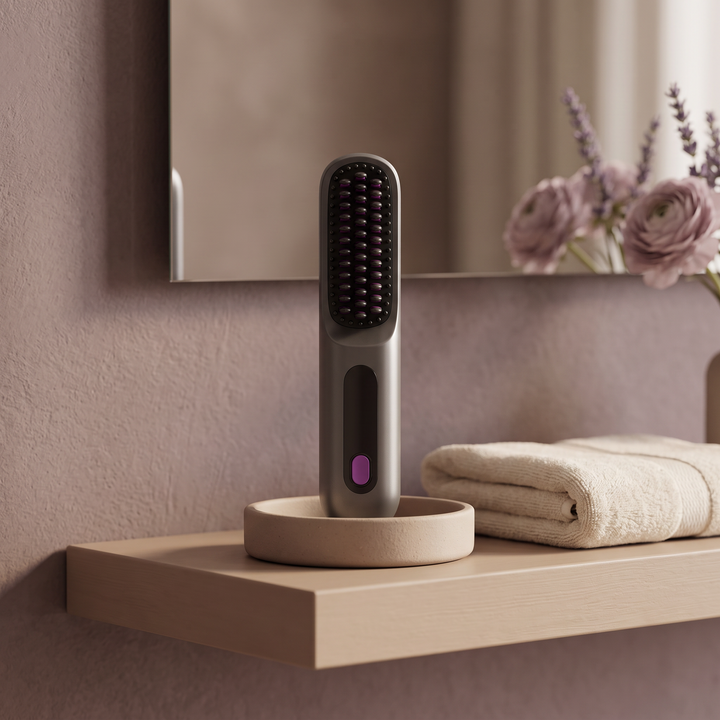 Neve | Portable Hair Straightener Brush, Compact Cordless Ready Mini Styler for Travel and Touch Ups