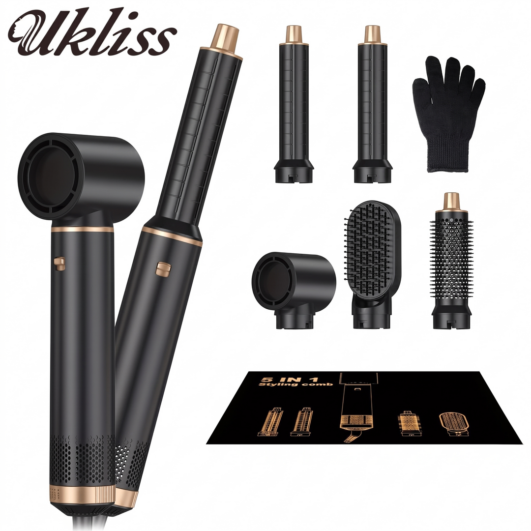Amelie 5 in 1 Air Wrap Styler Ionic Blow Dryer Brush Set with Curling Barrels for Effortless Waves and Volume