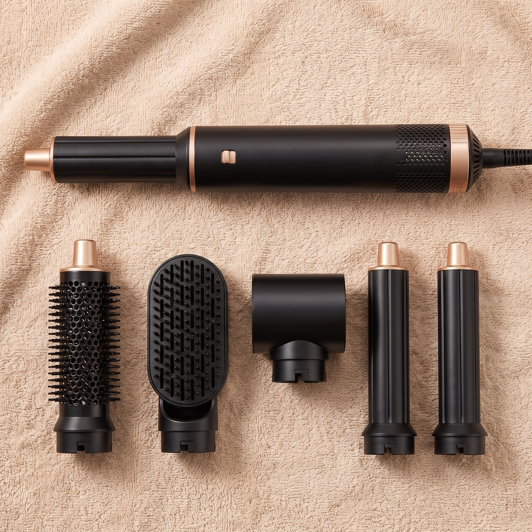 Amelie 5 in 1 Air Wrap Styler Ionic Blow Dryer Brush Set with Curling Barrels for Effortless Waves and Volume