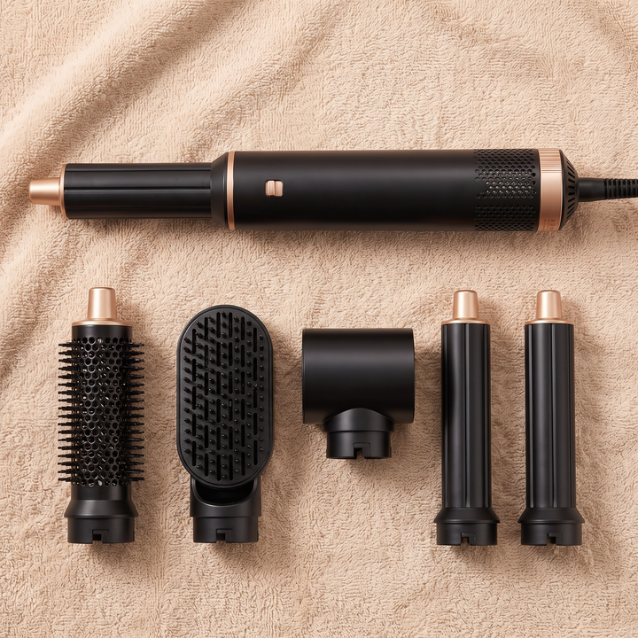 Amelie 5 in 1 Air Wrap Styler Ionic Blow Dryer Brush Set with Curling Barrels for Effortless Waves and Volume