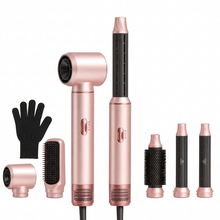 Rhea 5 in 1 Hot Air Styler Set Ionic Dryer Brush with Auto Curling Barrel and Volumizing Round Brush for Fast Everyday Styling