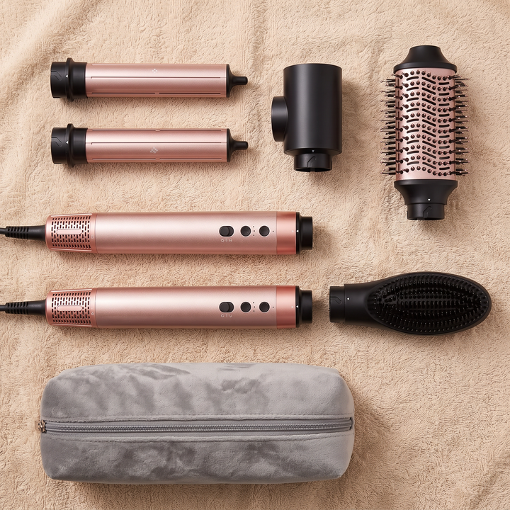 Delphine 5 in 1 Hot Air Styler 1400W Ionic Dryer Brush with Auto Curling Cool Shot and Travel Bag for Salon Volume at Home
