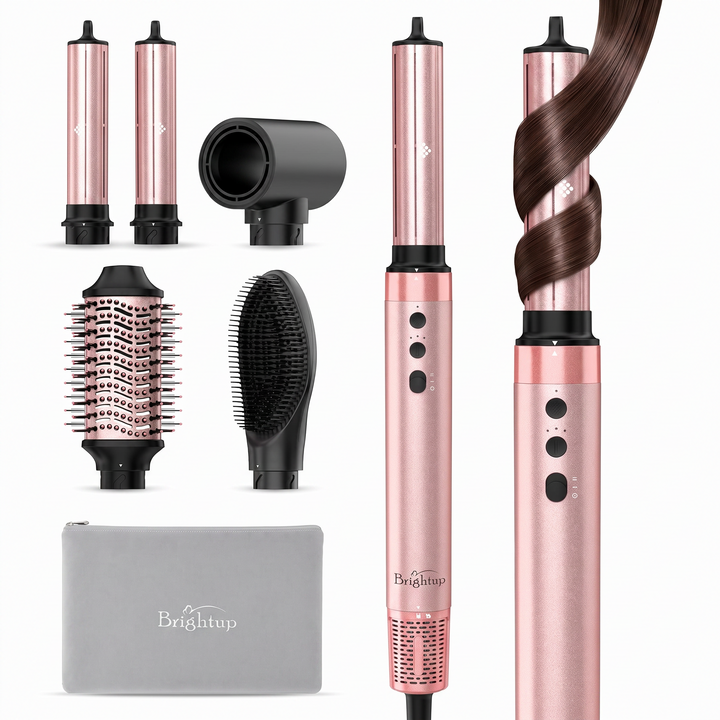 Delphine 5 in 1 Hot Air Styler 1400W Ionic Dryer Brush with Auto Curling Cool Shot and Travel Bag for Salon Volume at Home