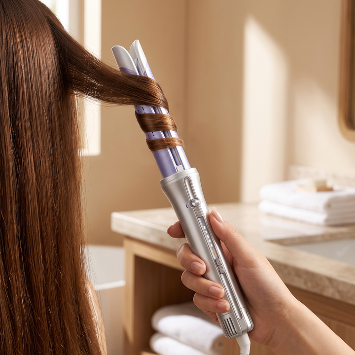 Solene Wide 1.25 Inch Automatic Airflow Curling Wand Ceramic Cool Air Hair Curler for Loose Waves and Long Lasting Curls