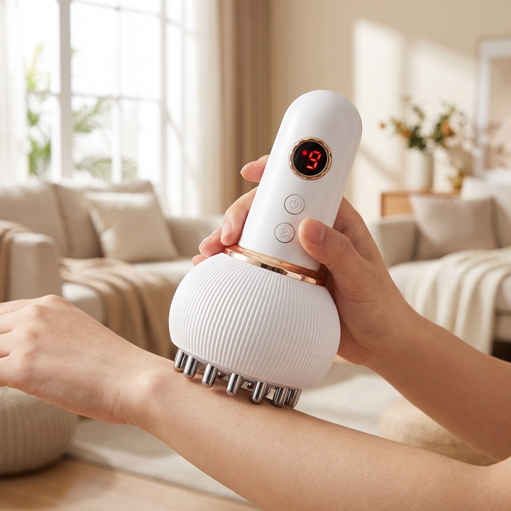Marlowe Handheld Body Massager with Heat and Vibration Rechargeable Cordless Deep Tissue Massage Tool for Legs Arms and Back