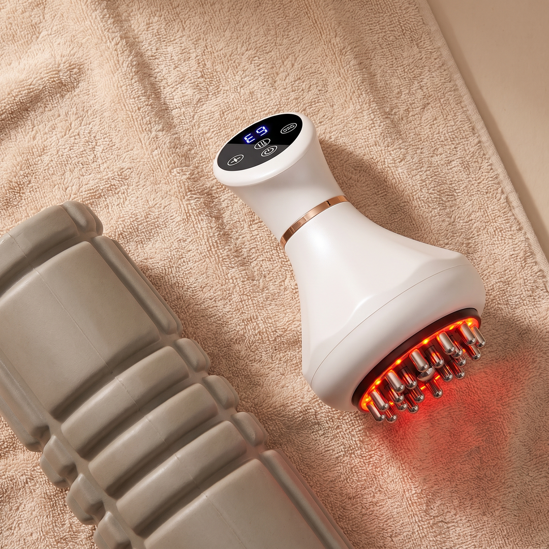 Marlowe Lumen Handheld Body Massager with Red Light and Vibration Rechargeable Cordless Massage Tool for Neck Back Shoulders and Legs