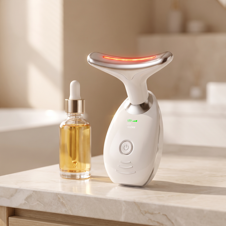 Aveline Spectrum Multi color LED Face and Neck Device Rechargeable Handheld Light and Vibration Beauty Tool for Daily Home Use