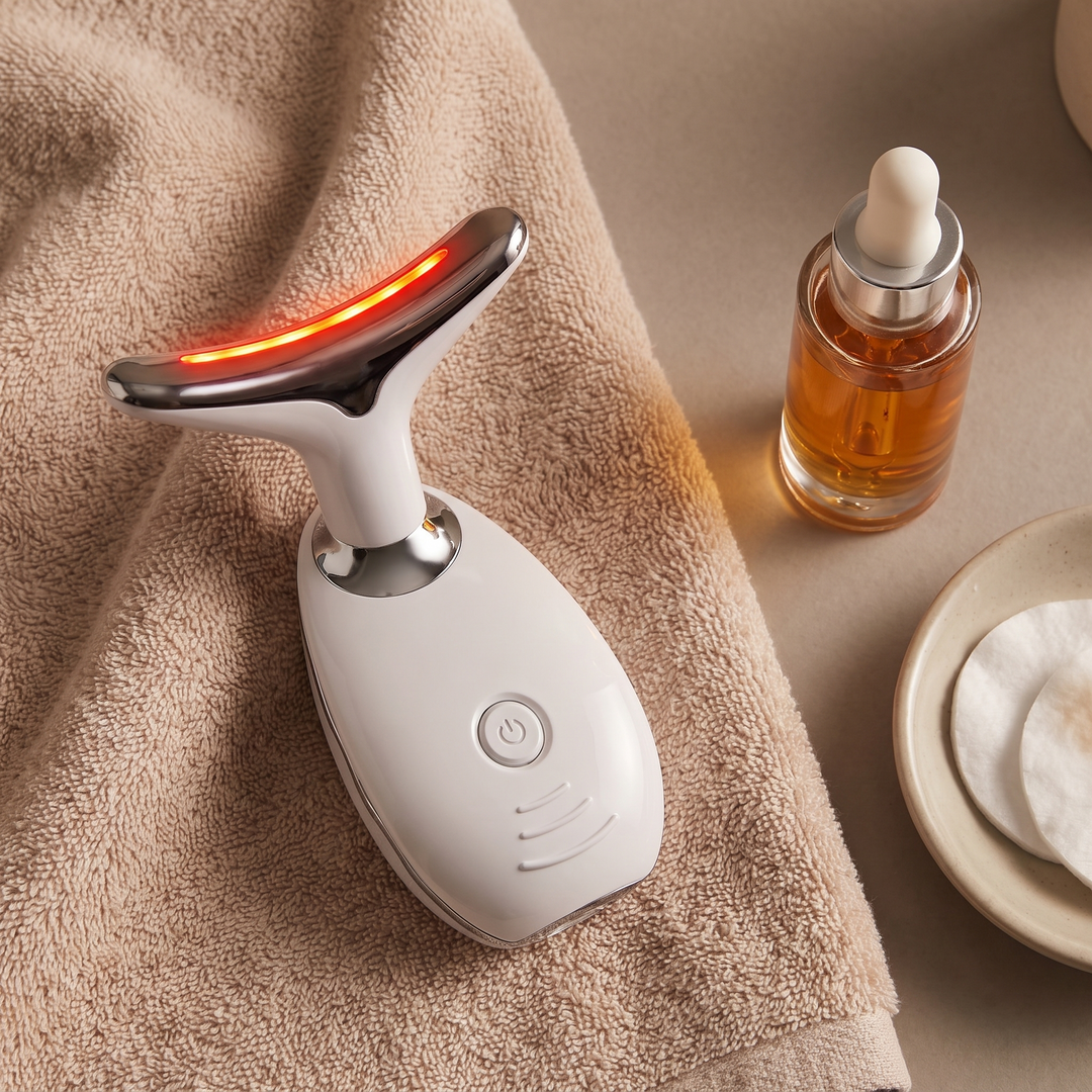 Aveline Spectrum Multi color LED Face and Neck Device Rechargeable Handheld Light and Vibration Beauty Tool for Daily Home Use