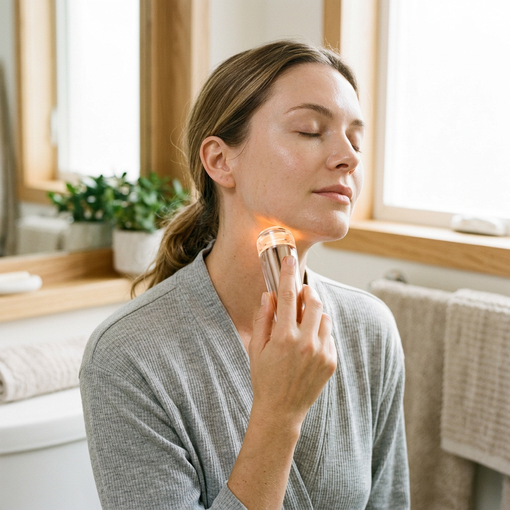 Aveline Spectrum Multi color LED Face and Neck Device Rechargeable Handheld Light and Vibration Beauty Tool for Daily Home Use