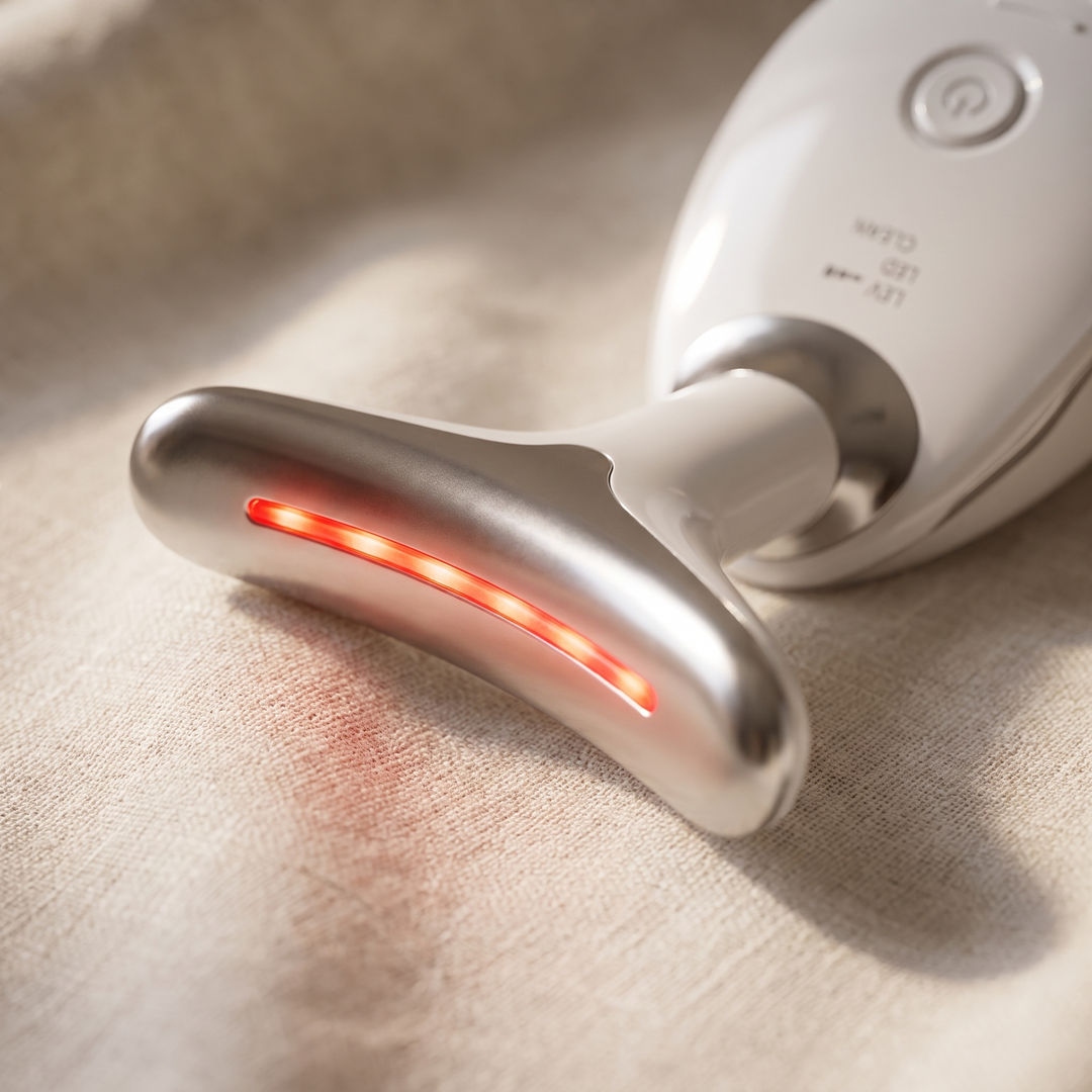 Aveline Spectrum Multi color LED Face and Neck Device Rechargeable Handheld Light and Vibration Beauty Tool for Daily Home Use