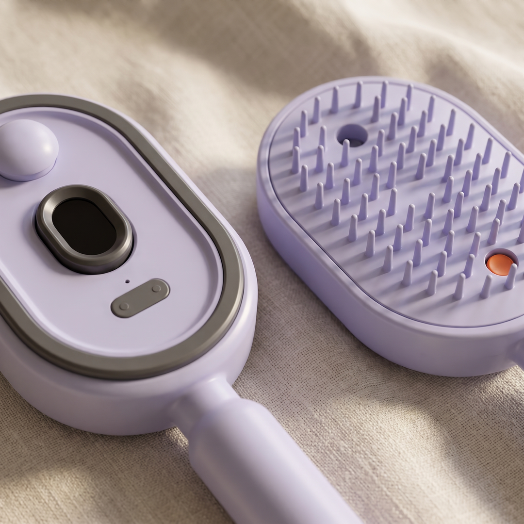 Thea Electric Scalp Massage Brush with Oil Dispenser Red Light and Self Cleaning Bristles Rechargeable Detangling Scalp Comb