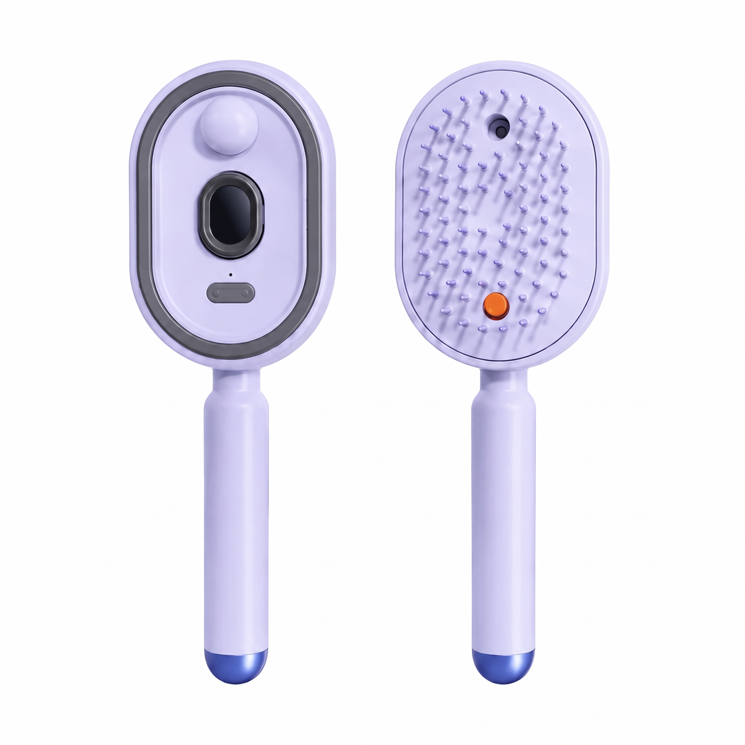 Thea Electric Scalp Massage Brush with Oil Dispenser Red Light and Self Cleaning Bristles Rechargeable Detangling Scalp Comb