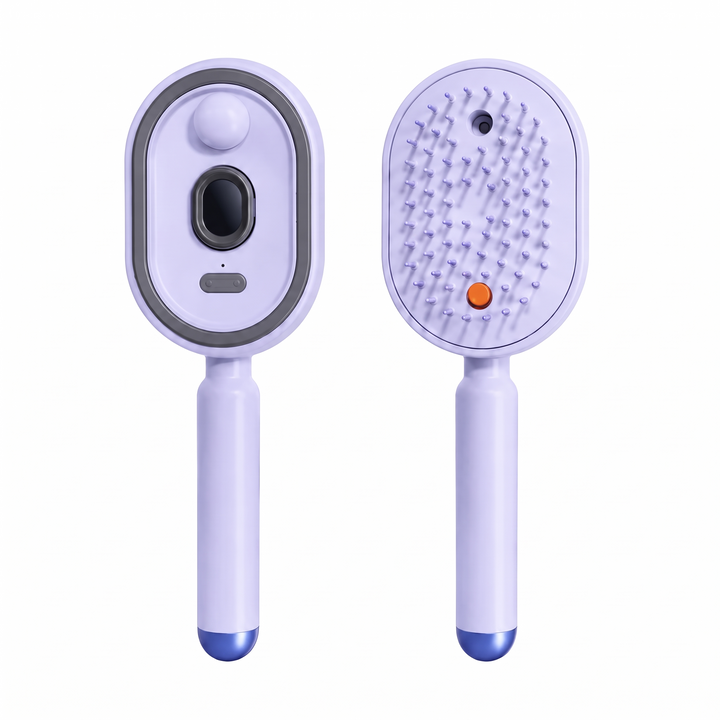 Thea Electric Scalp Massage Brush with Oil Dispenser Red Light and Self Cleaning Bristles Rechargeable Detangling Scalp Comb