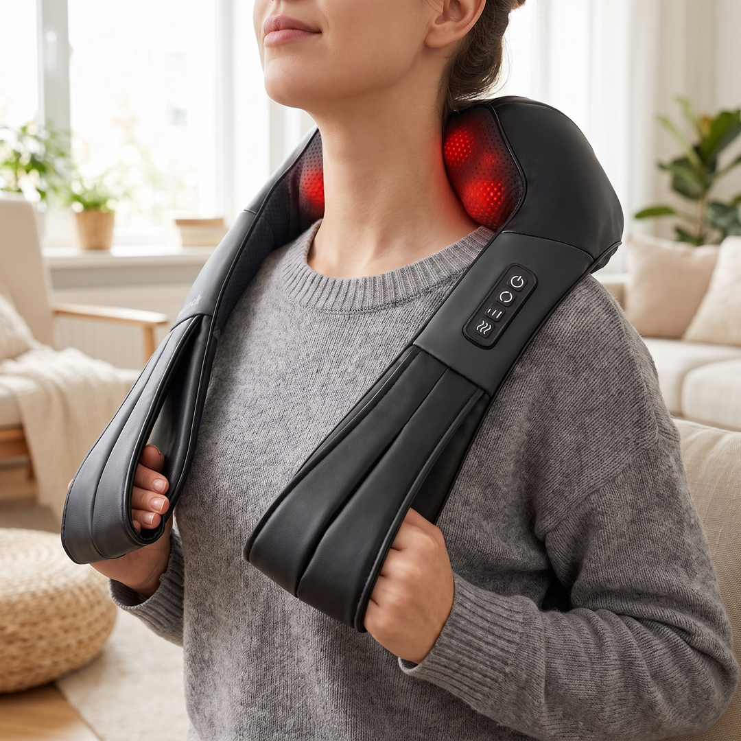 Orla Back Shiatsu Neck and Back Massager with Heat Deep Kneading Nodes and Side Straps for Chair Sofa and Bed