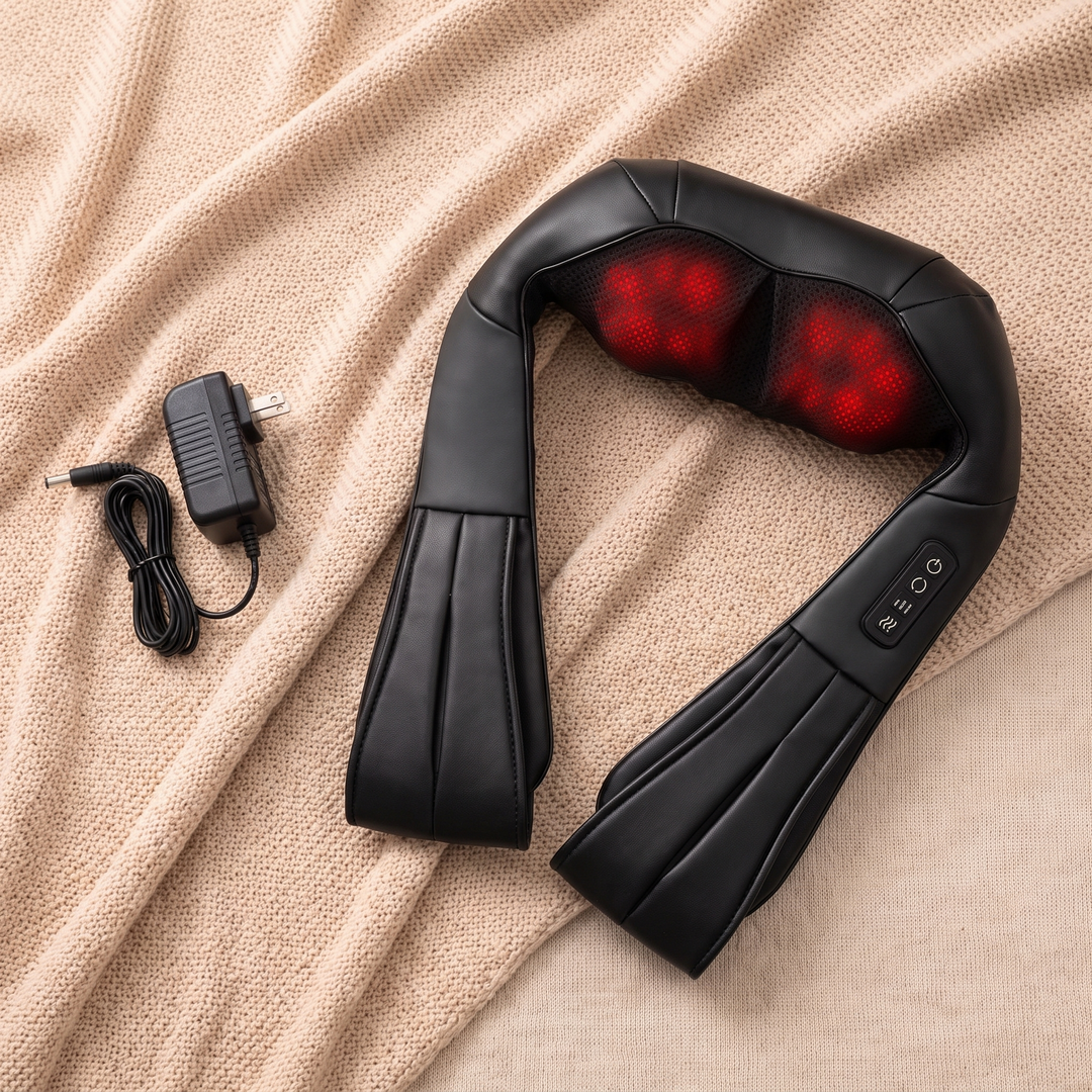 Orla Back Shiatsu Neck and Back Massager with Heat Deep Kneading Nodes and Side Straps for Chair Sofa and Bed